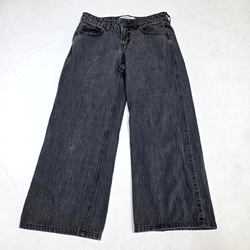 Hollister Low-Rise Baggy Jeans Womens W25 0R Black Wash Wide Leg Y2K Streetwear